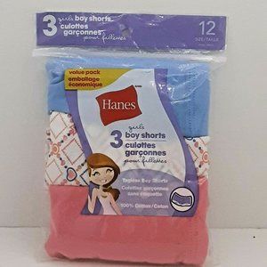 New 3 Pack Hanes Ultimate Girls' 100% Cotton Stretch‎ Boy Short Panties Size 12